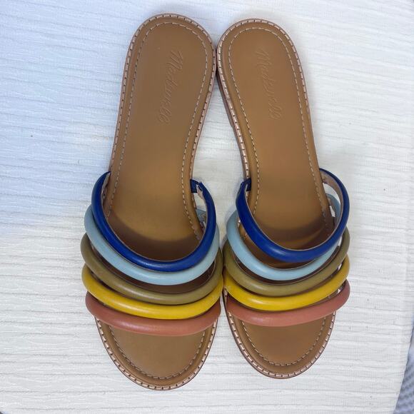 MADEWELL:‎ The Addie Slide Sandals Women's 9.5 Muticolor Rainbow Leather ((L528) - Picture 1 of 4